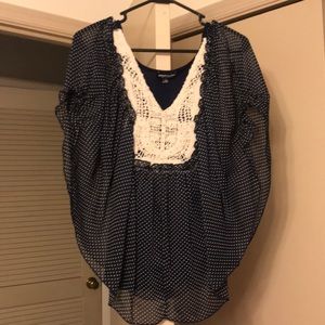 Blue polka dot ruffled blouse